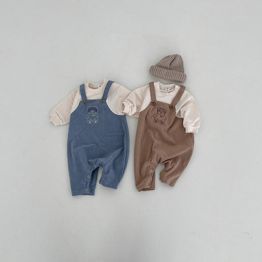 Infant Baby Boys Corduroy Long Sleeves Combo Overalls In Sets