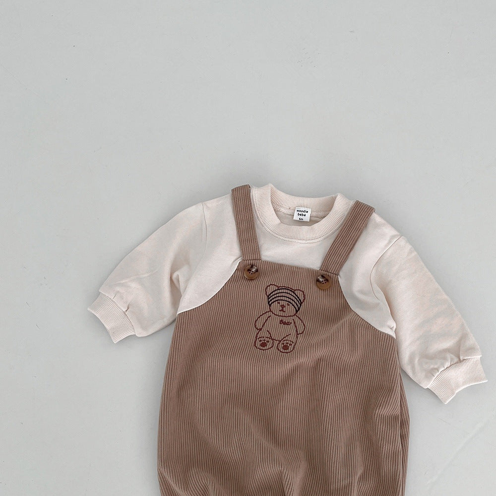 Infant Baby Boys Corduroy Long Sleeves Combo Overalls In Sets