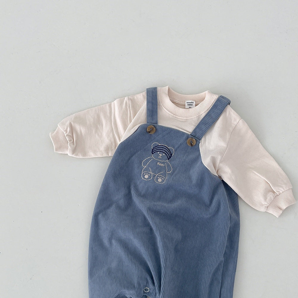 Infant Baby Boys Corduroy Long Sleeves Combo Overalls In Sets